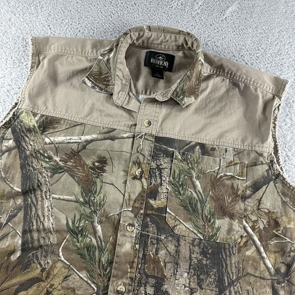 Redhead Camo Shirt Mens Large Cut Off‎ Sleeveless Button Up Brown Hunting - Picture 3 of 7